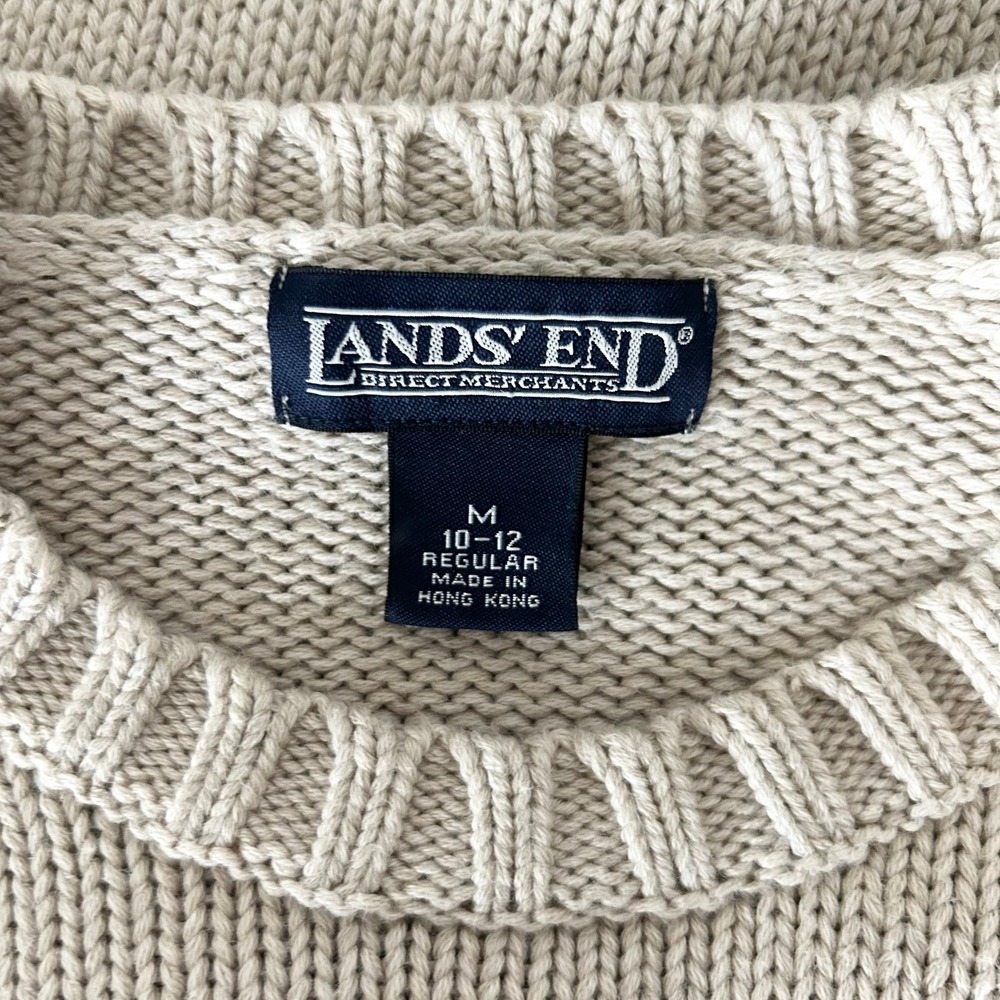 Lands End Sweater 100% Cotton Beige American Flag Intarsia Knit Size Medium - Picture 4 of 6